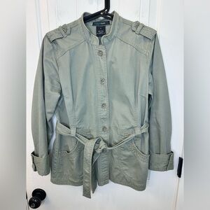 French Cuff Olive Green Cotton Utility Safari Shacket Belted Jacket - M